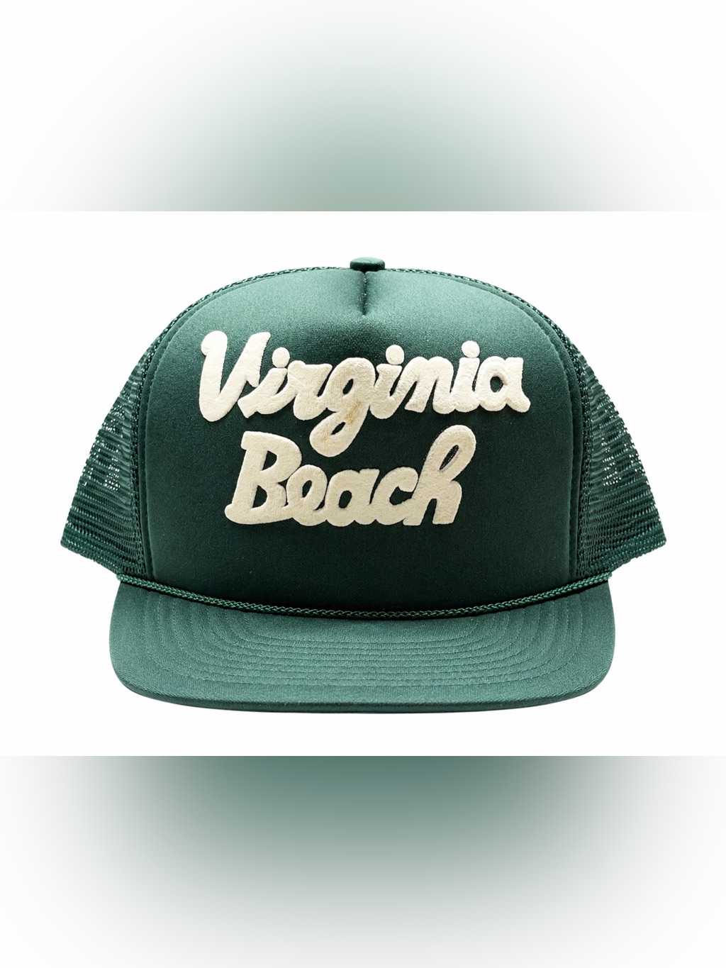 Vintage Green Virginia Beach Trucker Hat With White Script